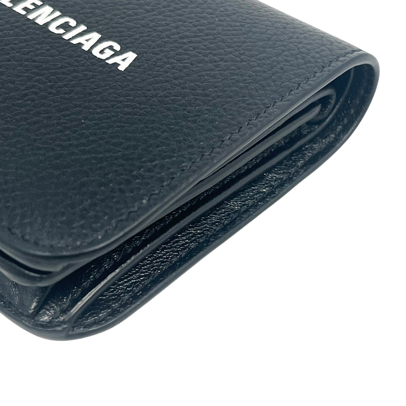 BALENCIAGA Classic Cash Leather Coin Purse Card Case Wallet - Black