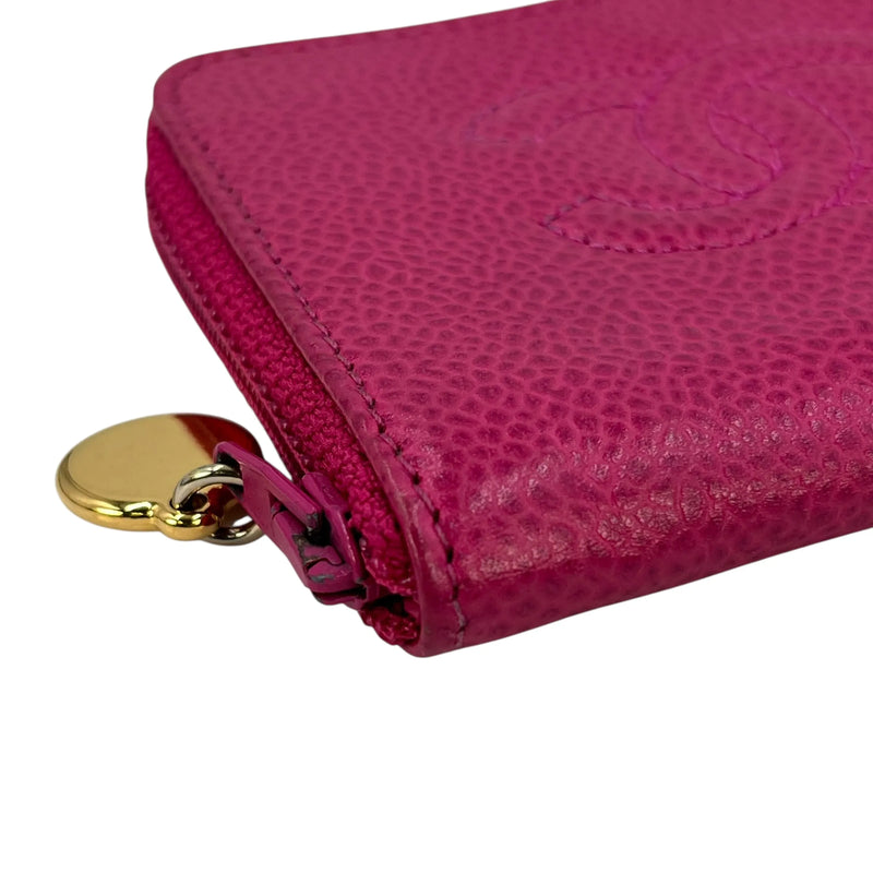 CHANEL キャビアスキン ジップ コインケース - ピンク