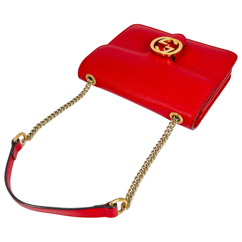 GUCCI Interlocking G Chain Shoulder Bag - Red 