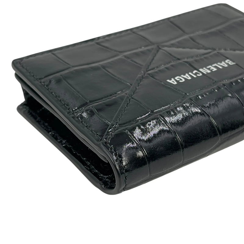 BALENCIAGA Paper Compact Wallet Crocodile - Black