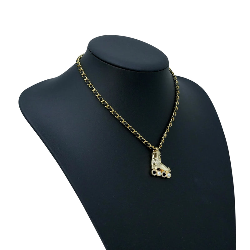 CHANEL Pearl Crystal Roller Skate Necklace - Gold Plated