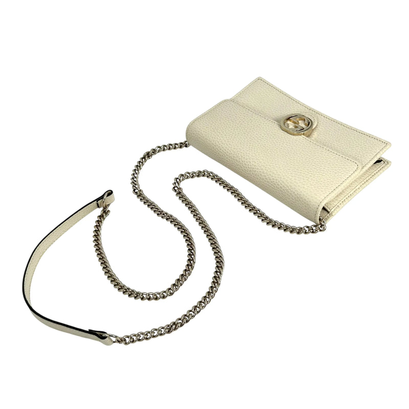 GUCCI Interrocking G Chain Wallet Shoulder Bag - Cream White
