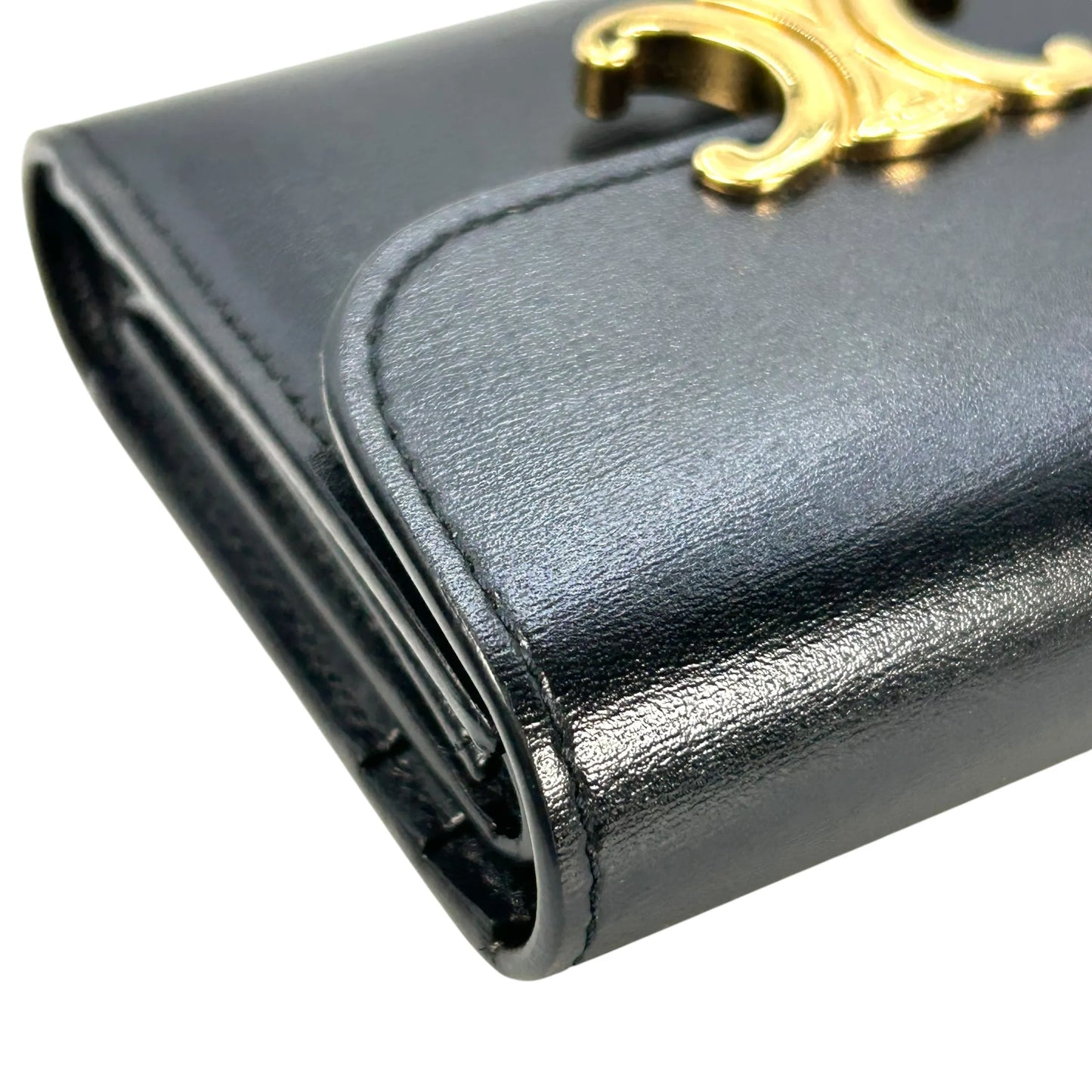CELINE Triomphe Calfskin Compact Wallet - Black 