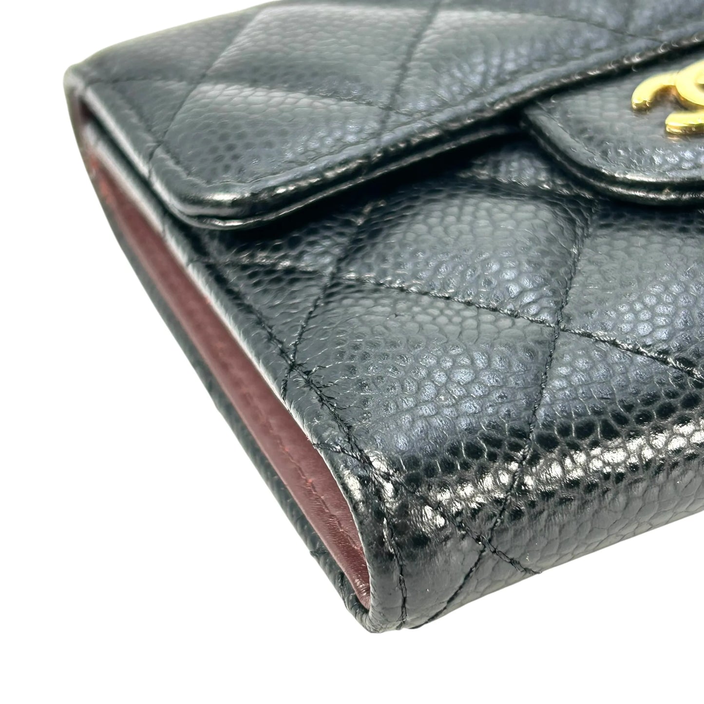 CHANEL Matelassé Caviar Leather Classic Flap Compact Wallet - Black 