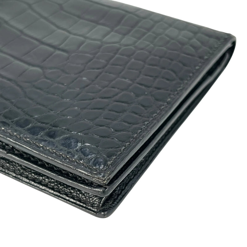 HERMES Bearn Soufflet Alligator Long Wallet - Black with J Stamp (2006) 