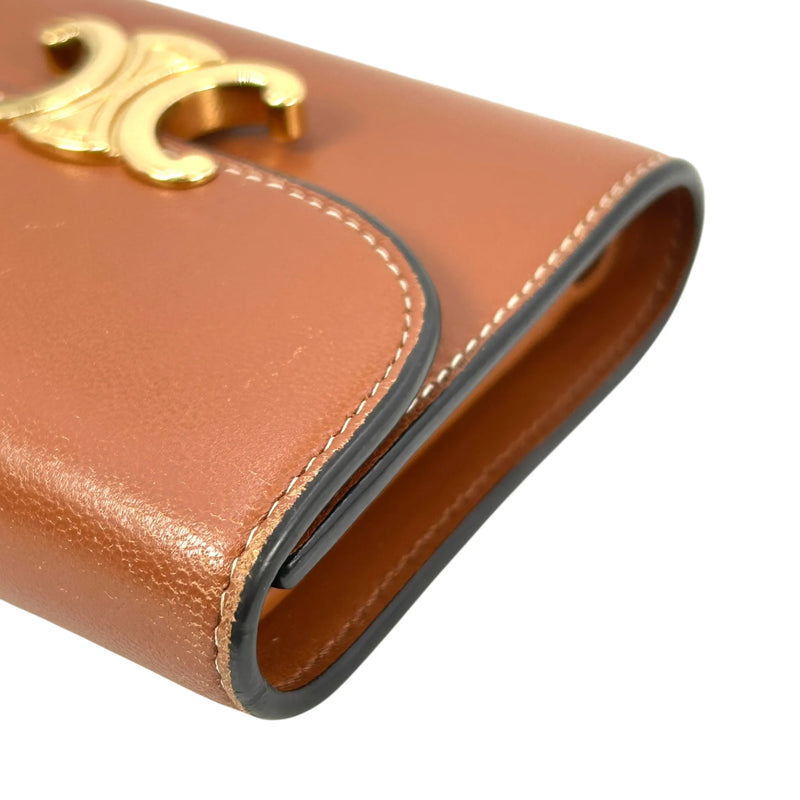 CELINE Triomphe Calfskin Small Compact Wallet - Brown 