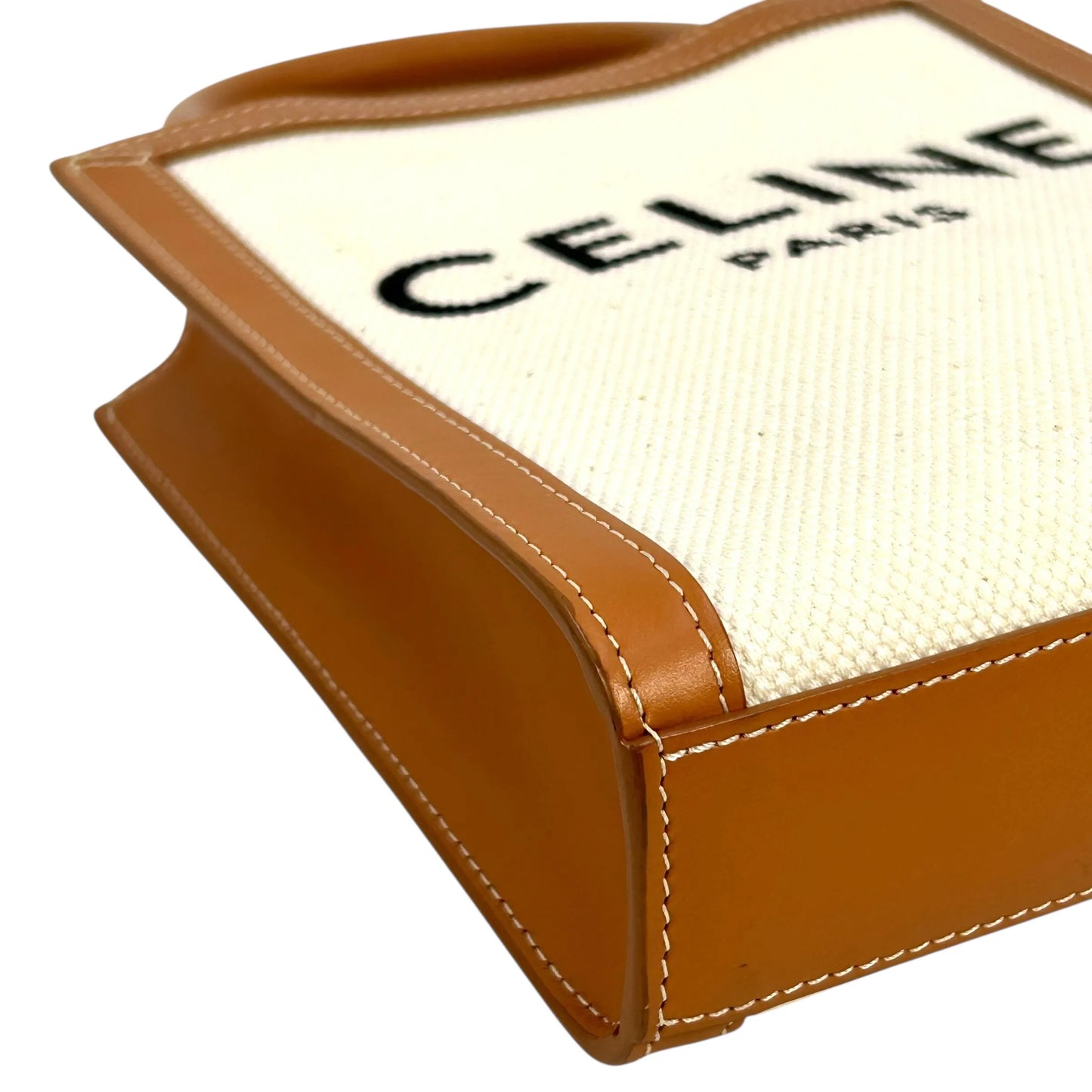 CELINE Mini Vertical Cabas Canvas Hand Bag Shoulder Bag - White