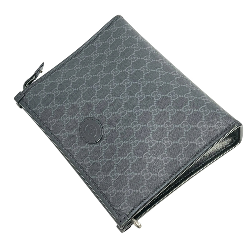 GUCCI GG Supreme Canvas Interlocking G Clutch Bag - Black 