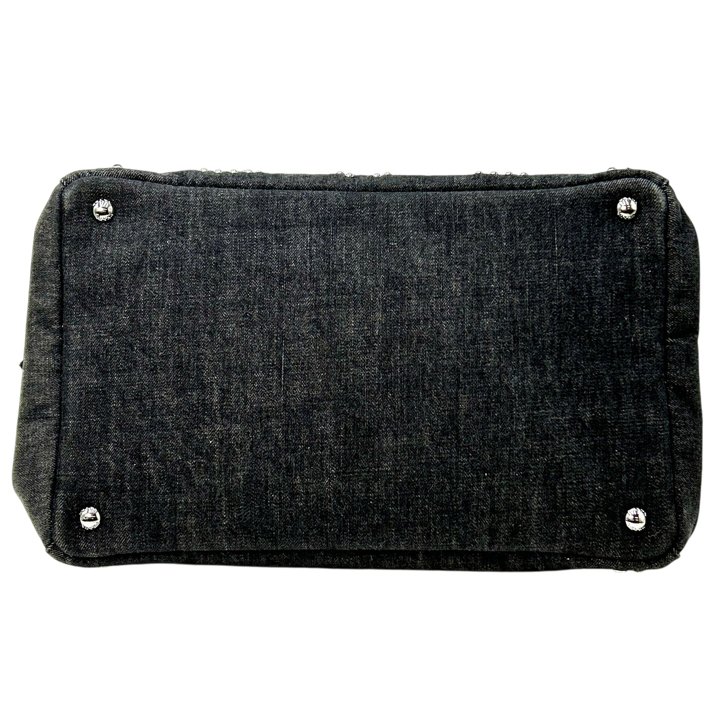 PRADA Canapa Rhinestone Hand Bag - Charcoal Gray
