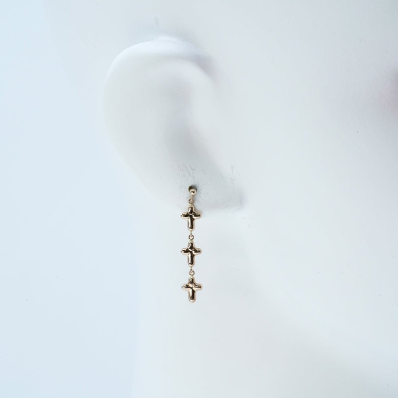 K18 Yellowgold Triple Cross Earring