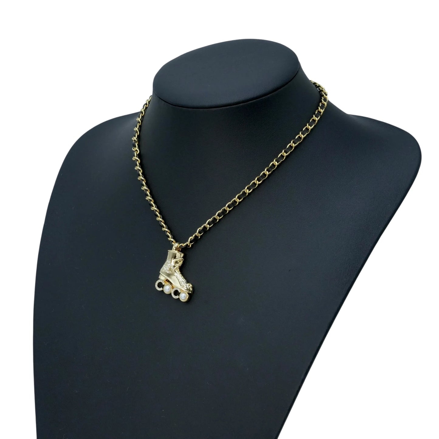 CHANEL Pearl Crystal Roller Skate Necklace - Gold Plated