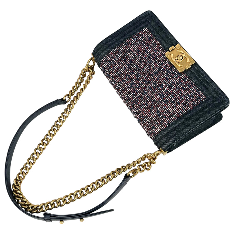 CHANEL Boy Flap Bag Chain Shoulder Bag - Navy