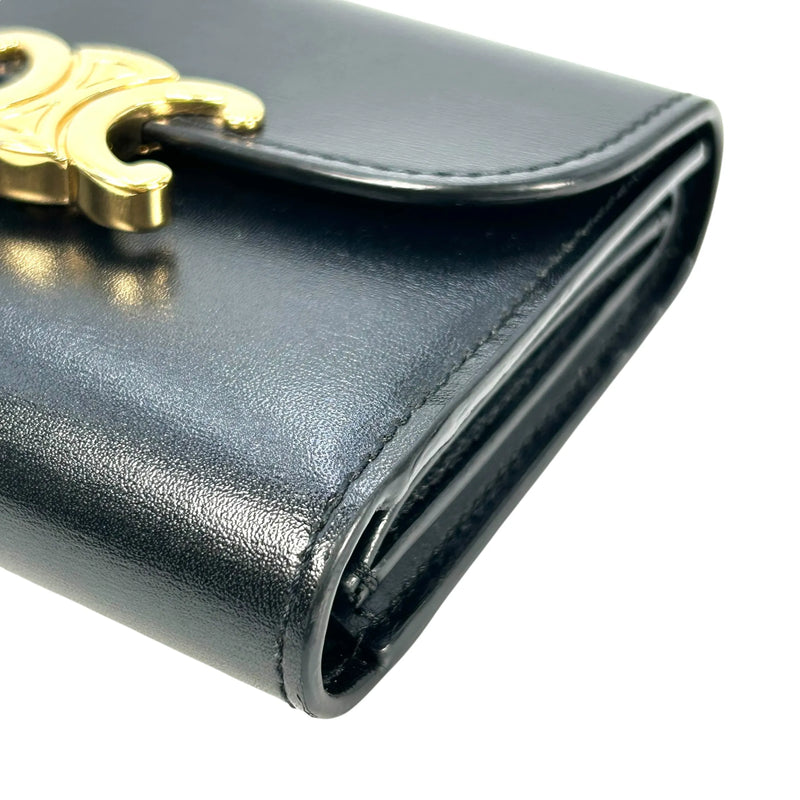 CELINE Triomphe Calfskin Compact Wallet - Black 