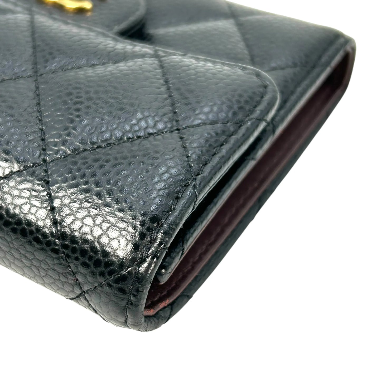 CHANEL Matelassé Caviar Leather Classic Flap Compact Wallet - Black 