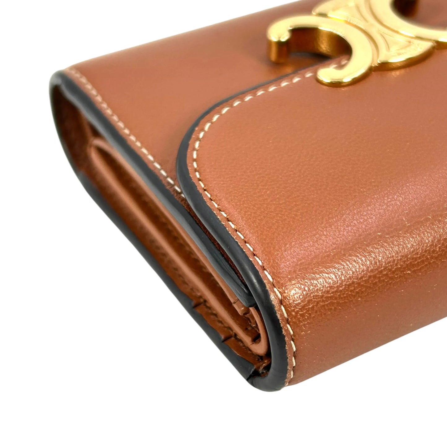 CELINE Triomphe Calfskin Small Compact Wallet - Brown 