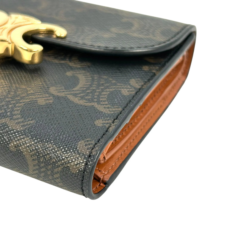 CELINE Triomphe Canvas Small Flap Compact Wallet - Dark Brown 