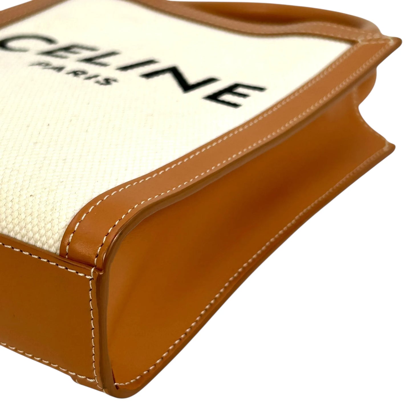 CELINE Mini Vertical Cabas Canvas Hand Bag Shoulder Bag - White