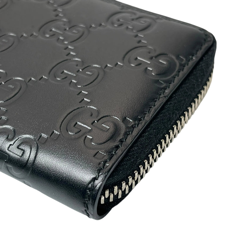 GUCCI GG Leather Round Zip Coin Case - Black 