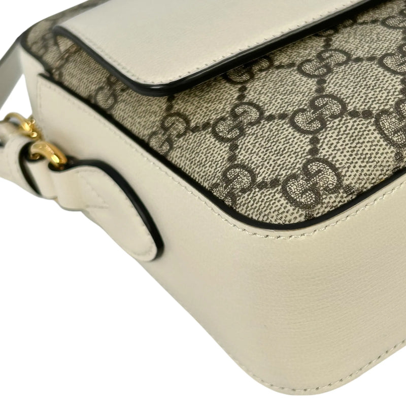 GUCCI ホースビット GGスプリーム キャンバス ショルダーバッグ - ブラウン × ホワイト