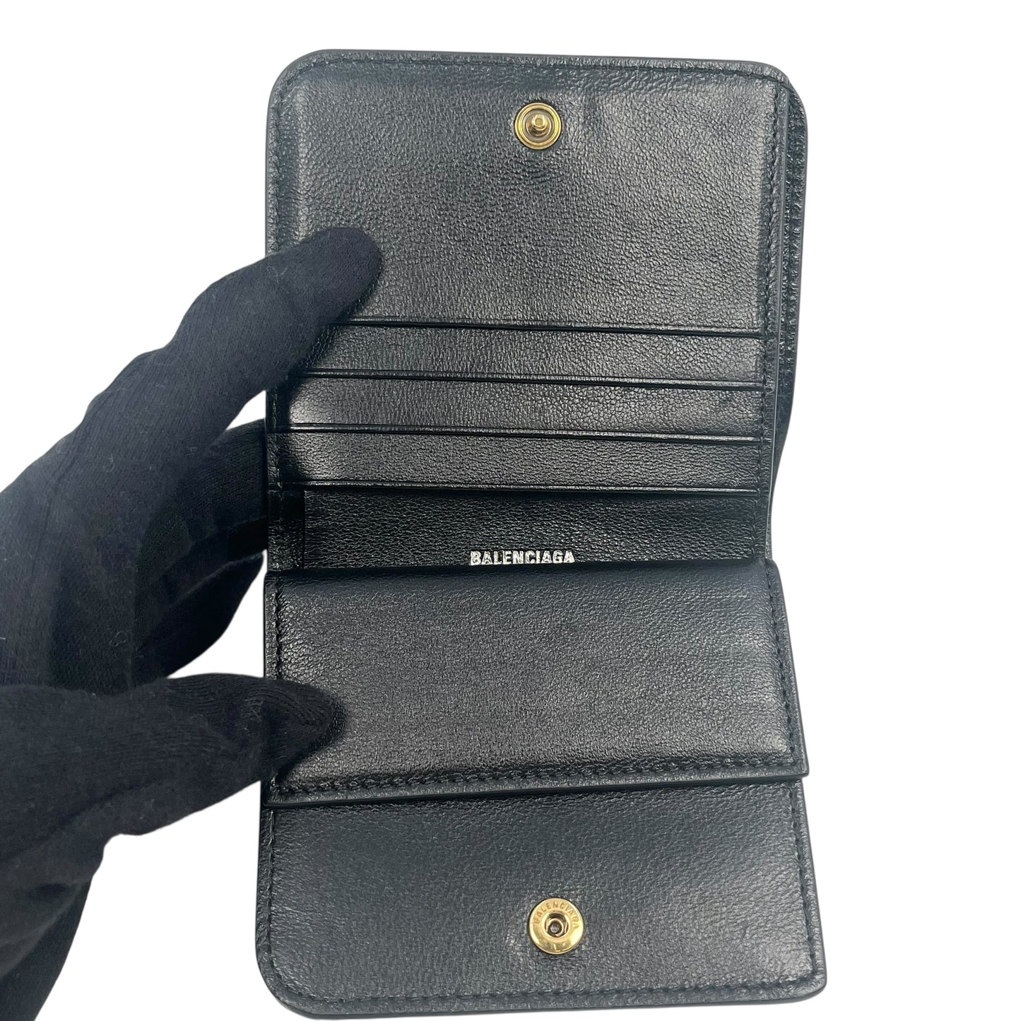 BALENCIAGA Classic Cash Leather Coin Purse Card Case Wallet - Black