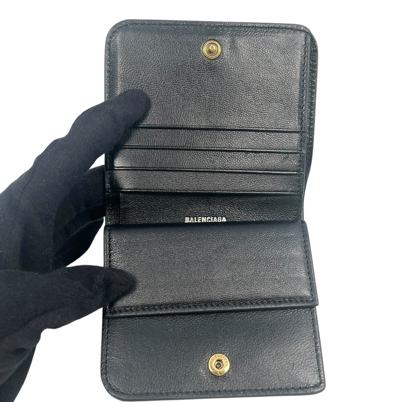 BALENCIAGA Classic Cash Leather Coin Purse Card Case Wallet - Black