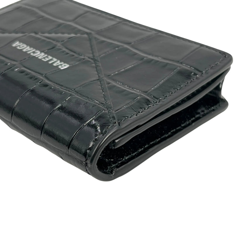 BALENCIAGA Paper Compact Wallet Crocodile - Black