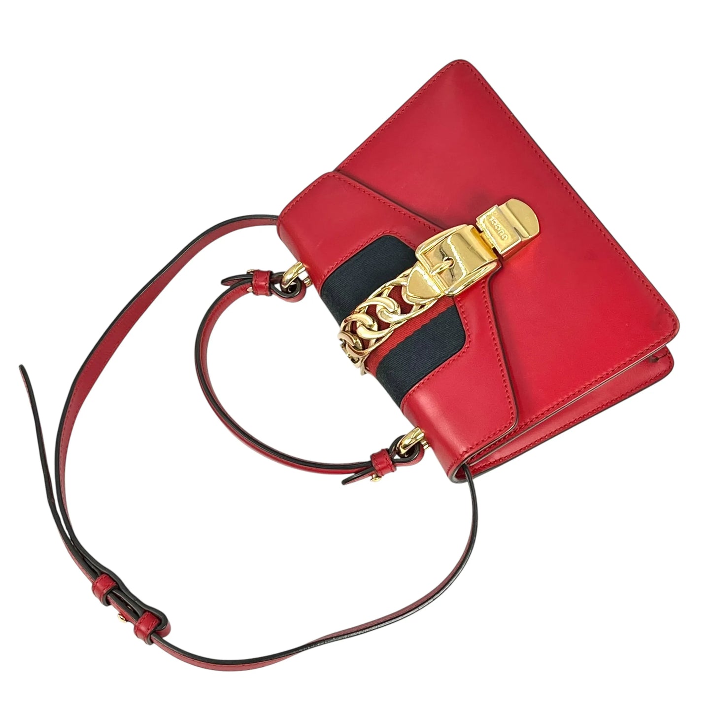GUCCI Sylvie Chain Mini Hand Bag Shoulder Bag - Red
