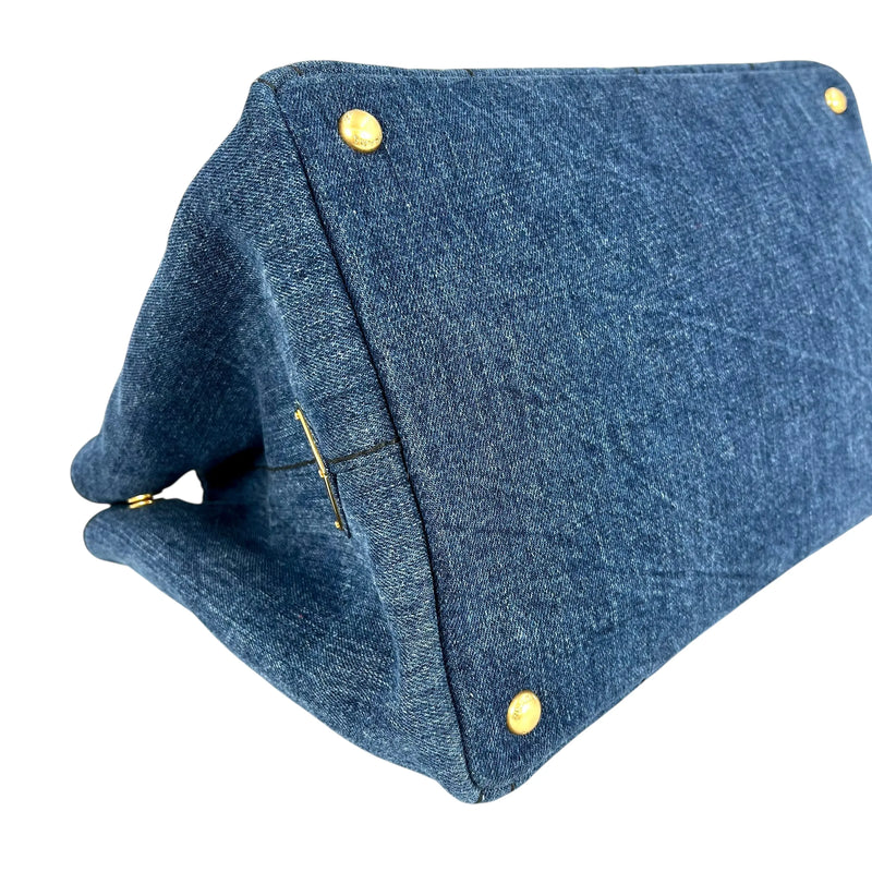 PRADA Canapa Denim Tote Bag Hand Bag - Blue