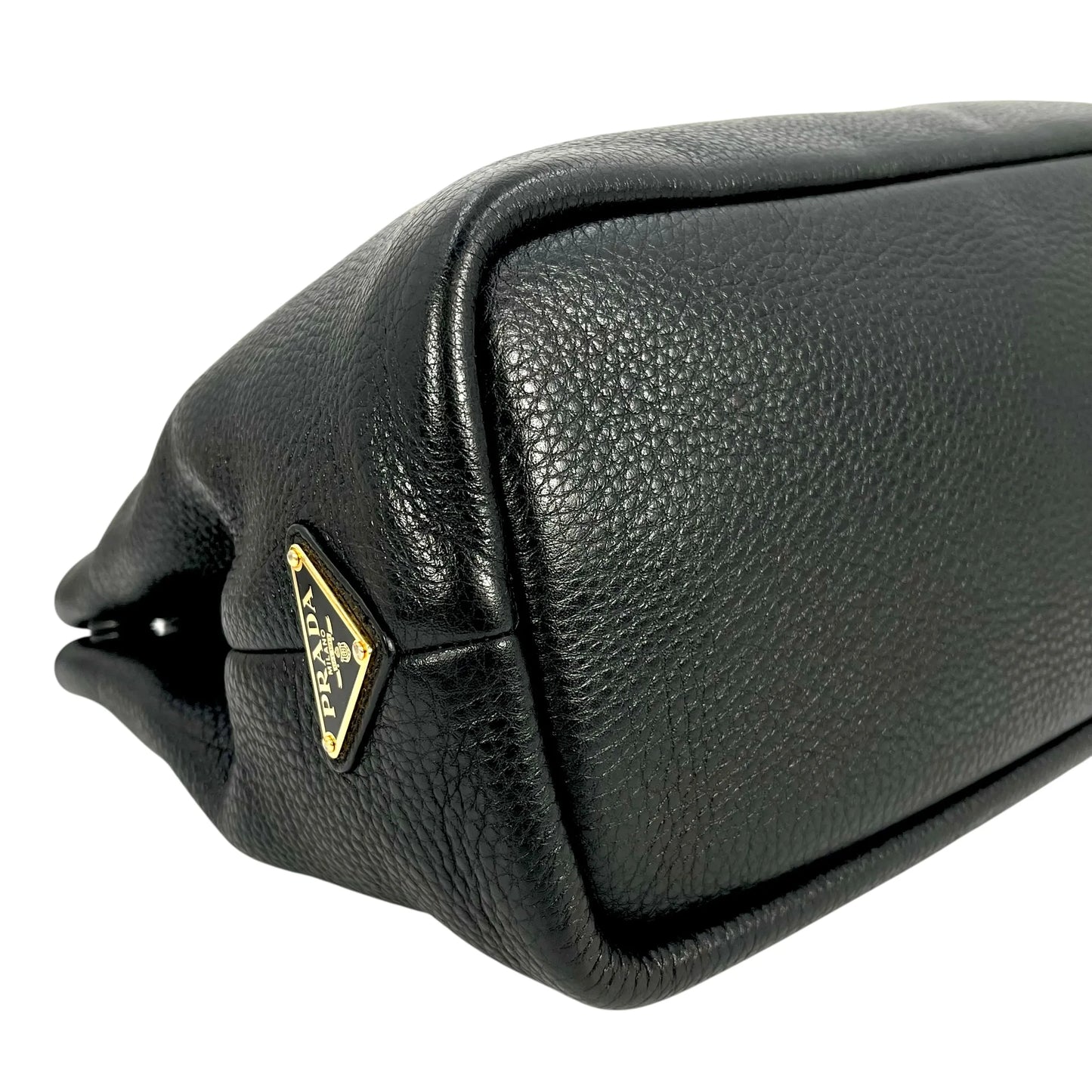 PRADA Punching Logo Hand Bag Leather - Black