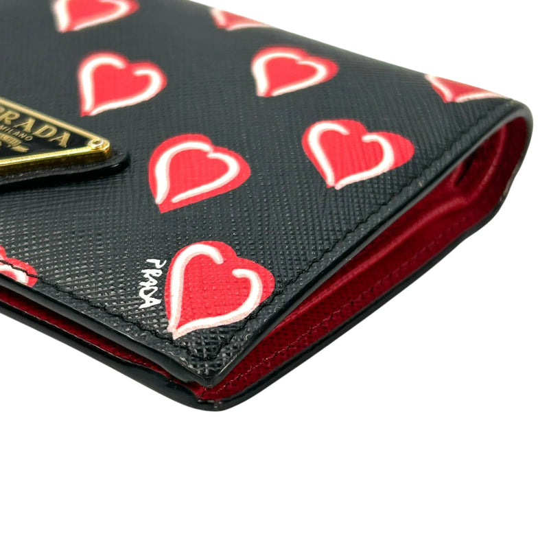 Prada Heart Print Compact Wallet - Black