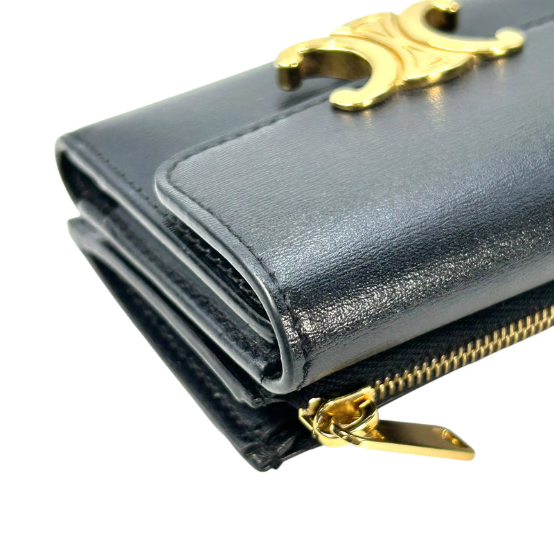 CELINE Compact Wallet With Coin Triomphe In Shiny Calfskin - Black