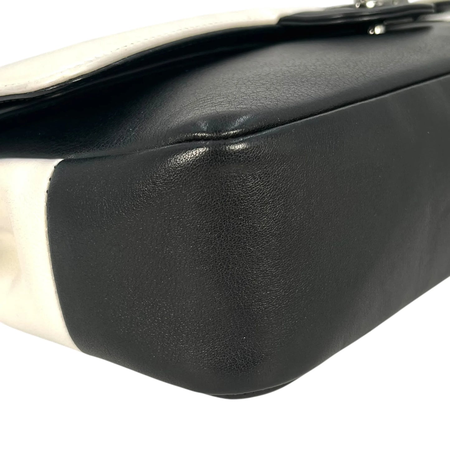 CHANEL Double Flap Bag Calf Chain Shoulder Bag - Black / White