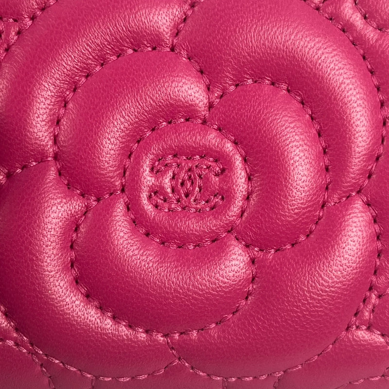 CHANEL Camellia Embossed Coin Case - Pink