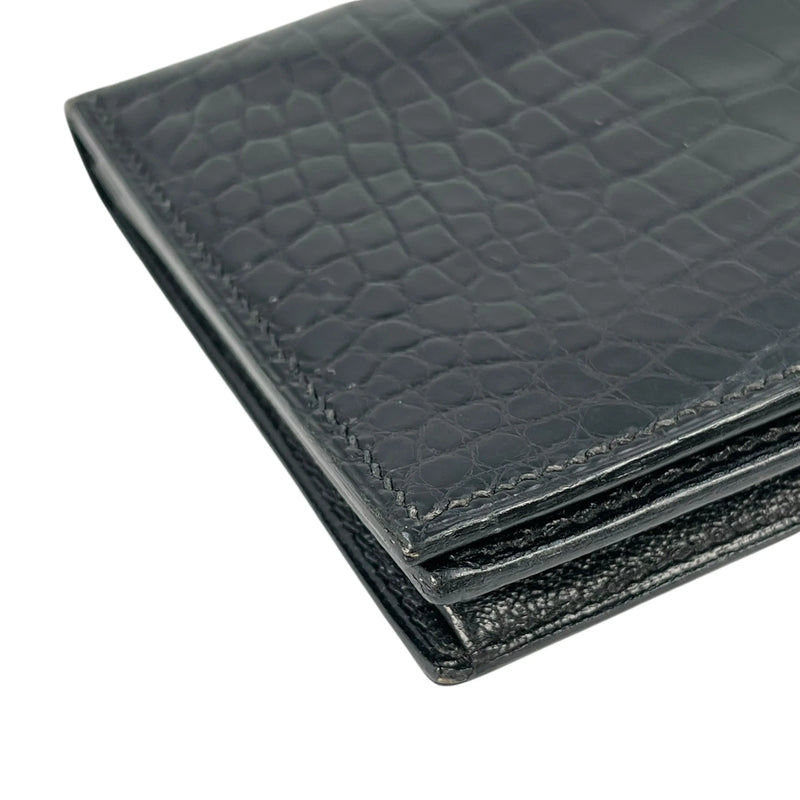 HERMES Bearn Soufflet Alligator Long Wallet - Black with J Stamp (2006) 