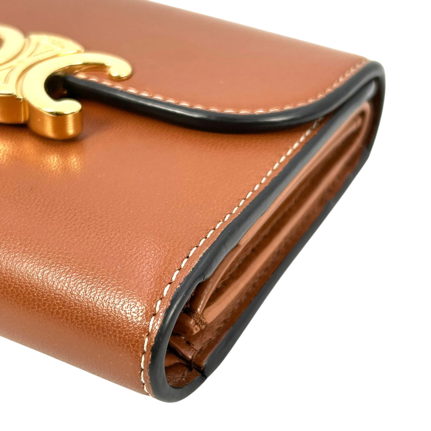 CELINE Triomphe Calfskin Small Compact Wallet - Brown 