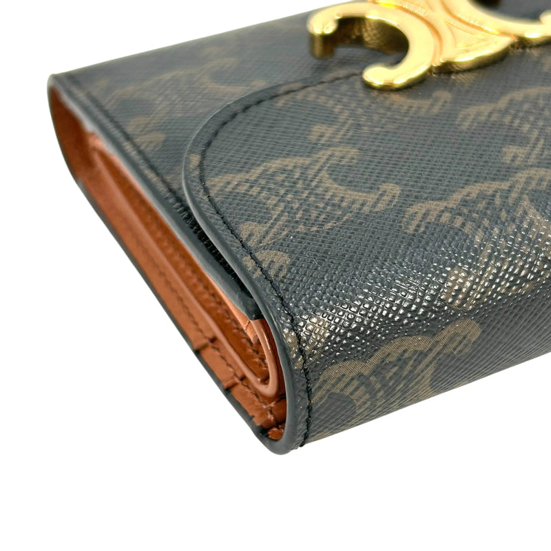 CELINE Triomphe Canvas Small Flap Compact Wallet - Dark Brown 