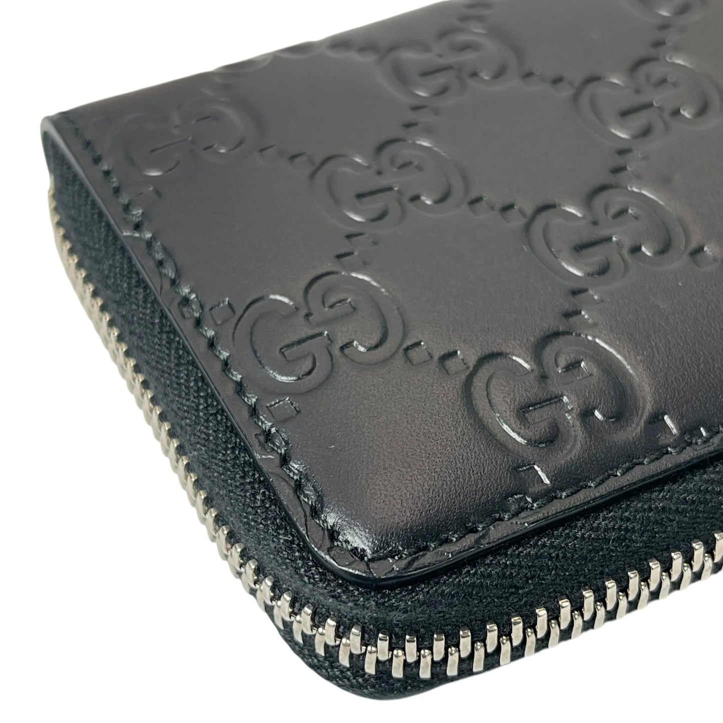 GUCCI GG Leather Round Zip Coin Case - Black 