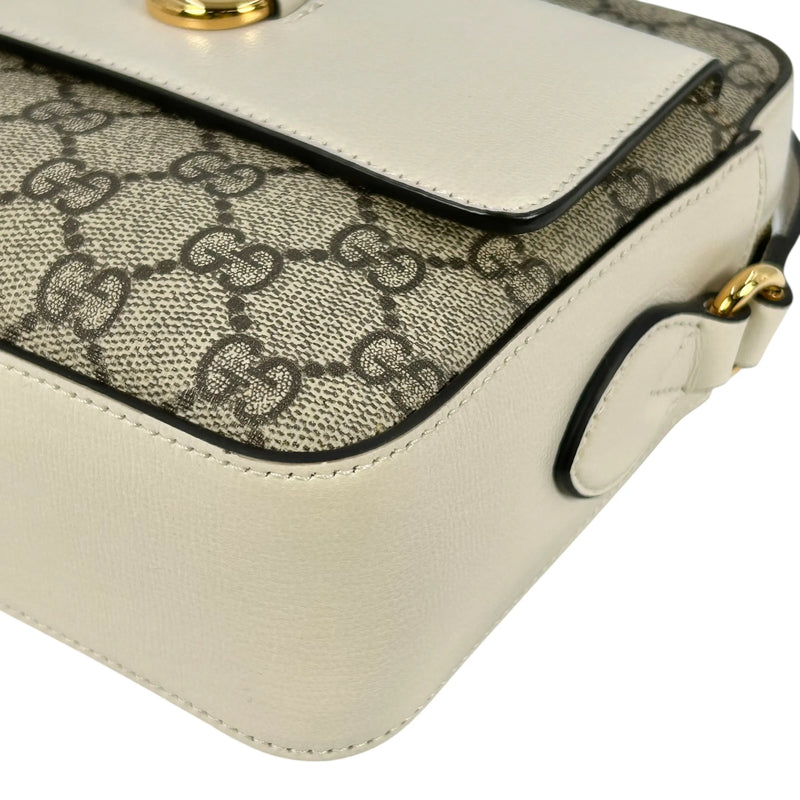 GUCCI ホースビット GGスプリーム キャンバス ショルダーバッグ - ブラウン × ホワイト