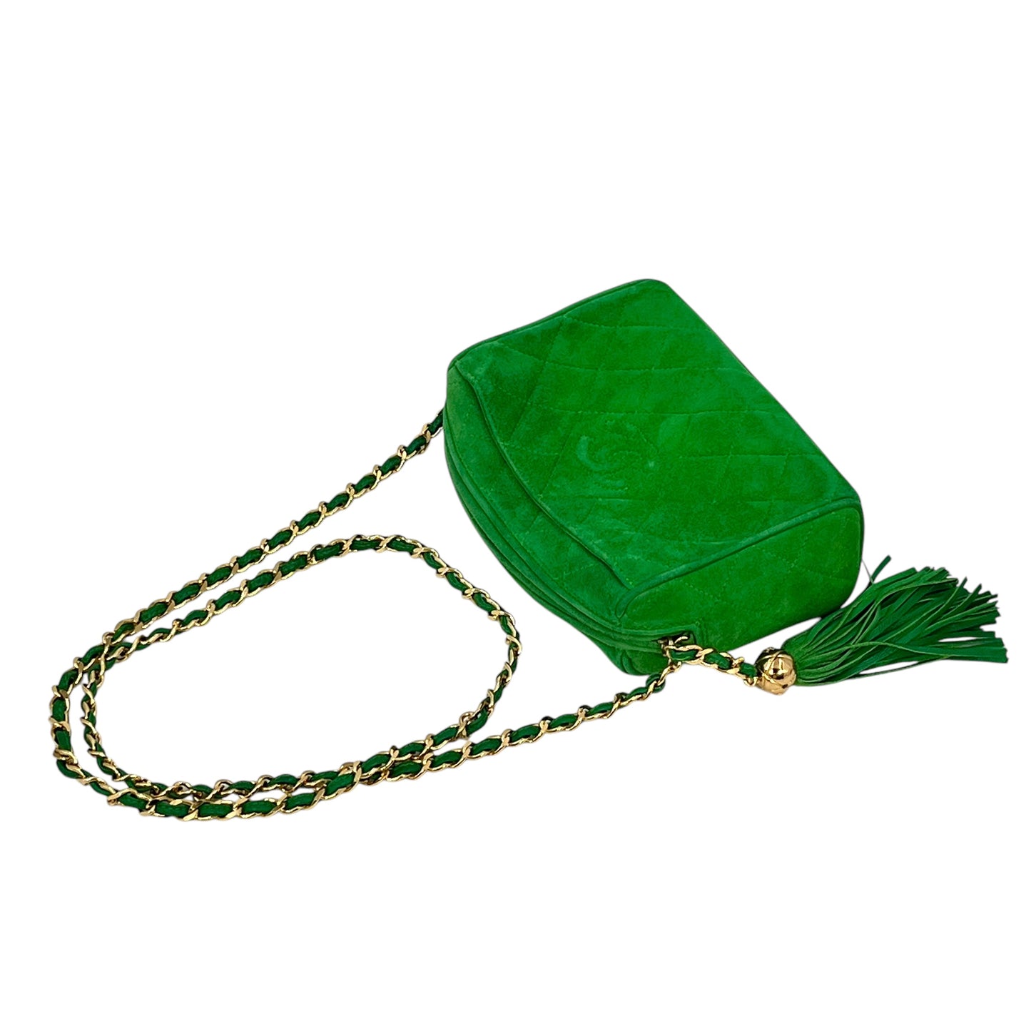 CHANEL Fringed Charm Chain Shoulder Green