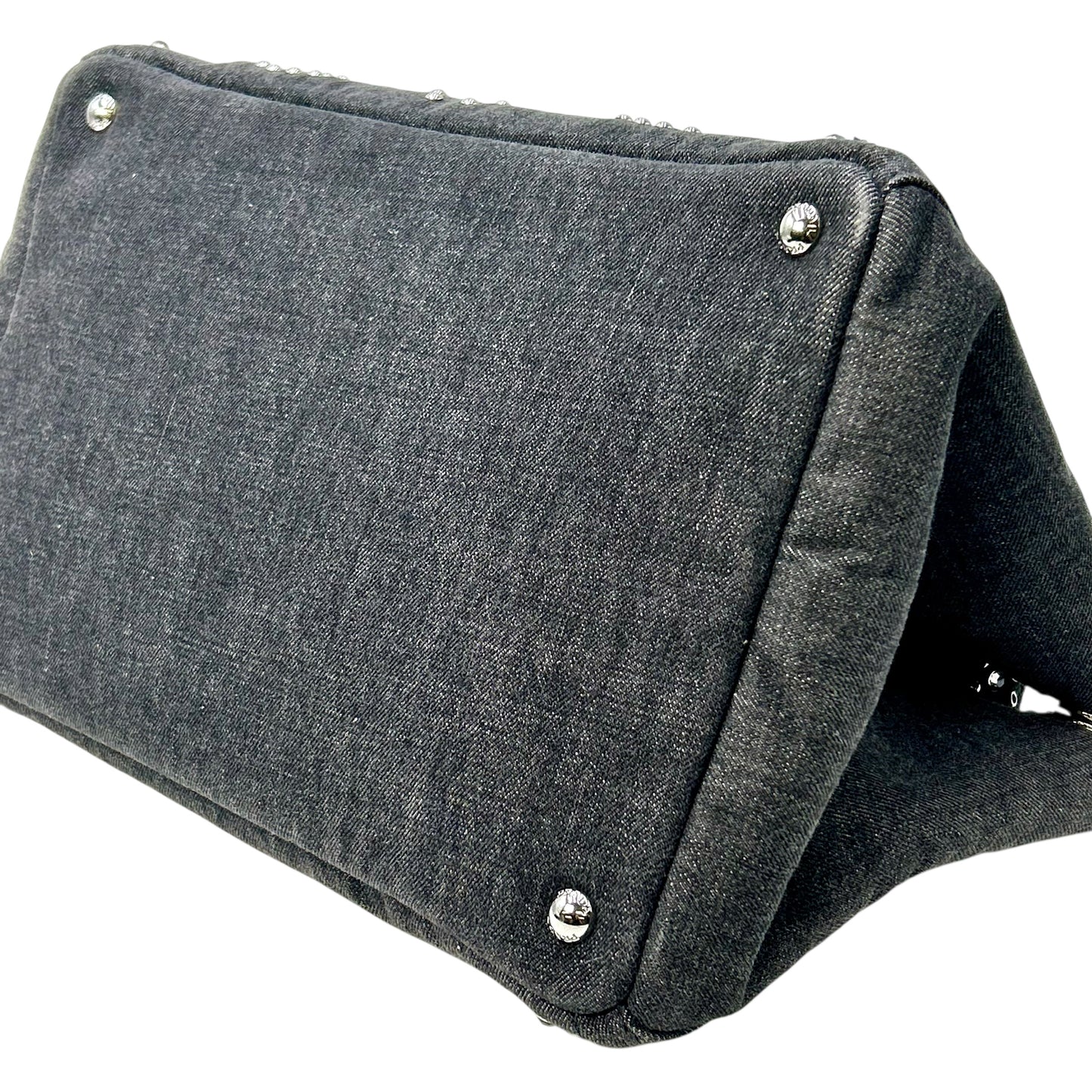 PRADA Canapa Rhinestone Hand Bag - Charcoal Gray