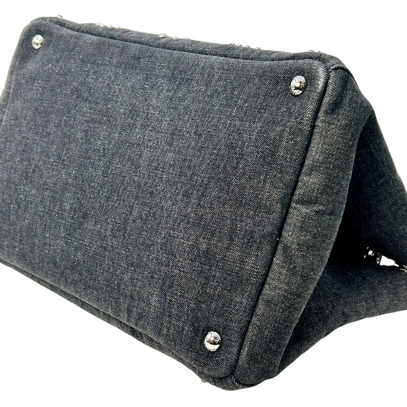PRADA Canapa Rhinestone Hand Bag - Charcoal Gray