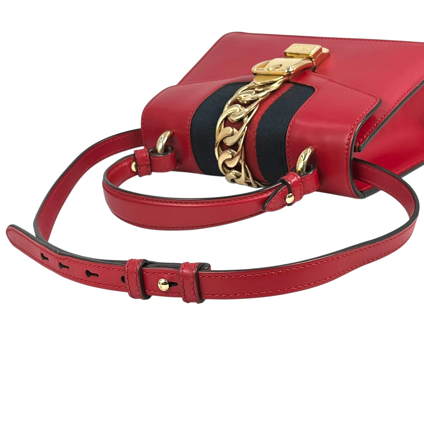 GUCCI Sylvie Chain Mini Hand Bag Shoulder Bag - Red