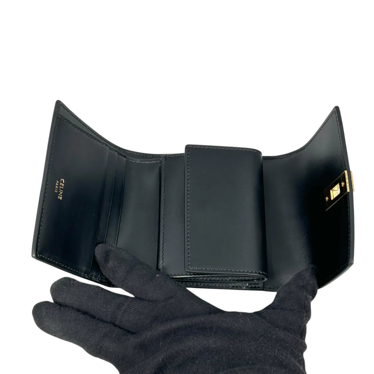 CELINE Trifold Calfskin Compact Wallet 16 - Black