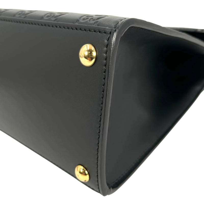 GUCCI Guccissima Padlock Top Handle Leather Hand Bag - Black