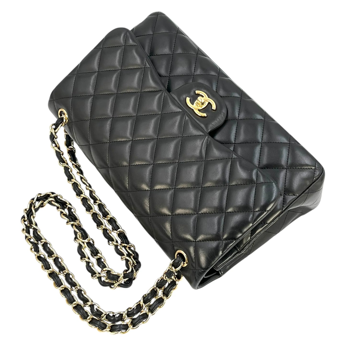 CHANEL Matelasse W-flap Chain Shoulder Bag - Black 