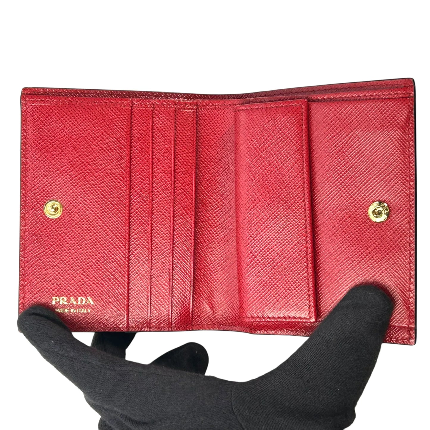 Prada Heart Print Compact Wallet - Black