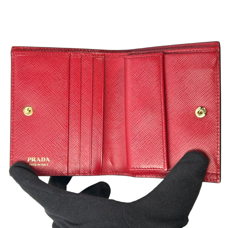 Prada Heart Print Compact Wallet - Black