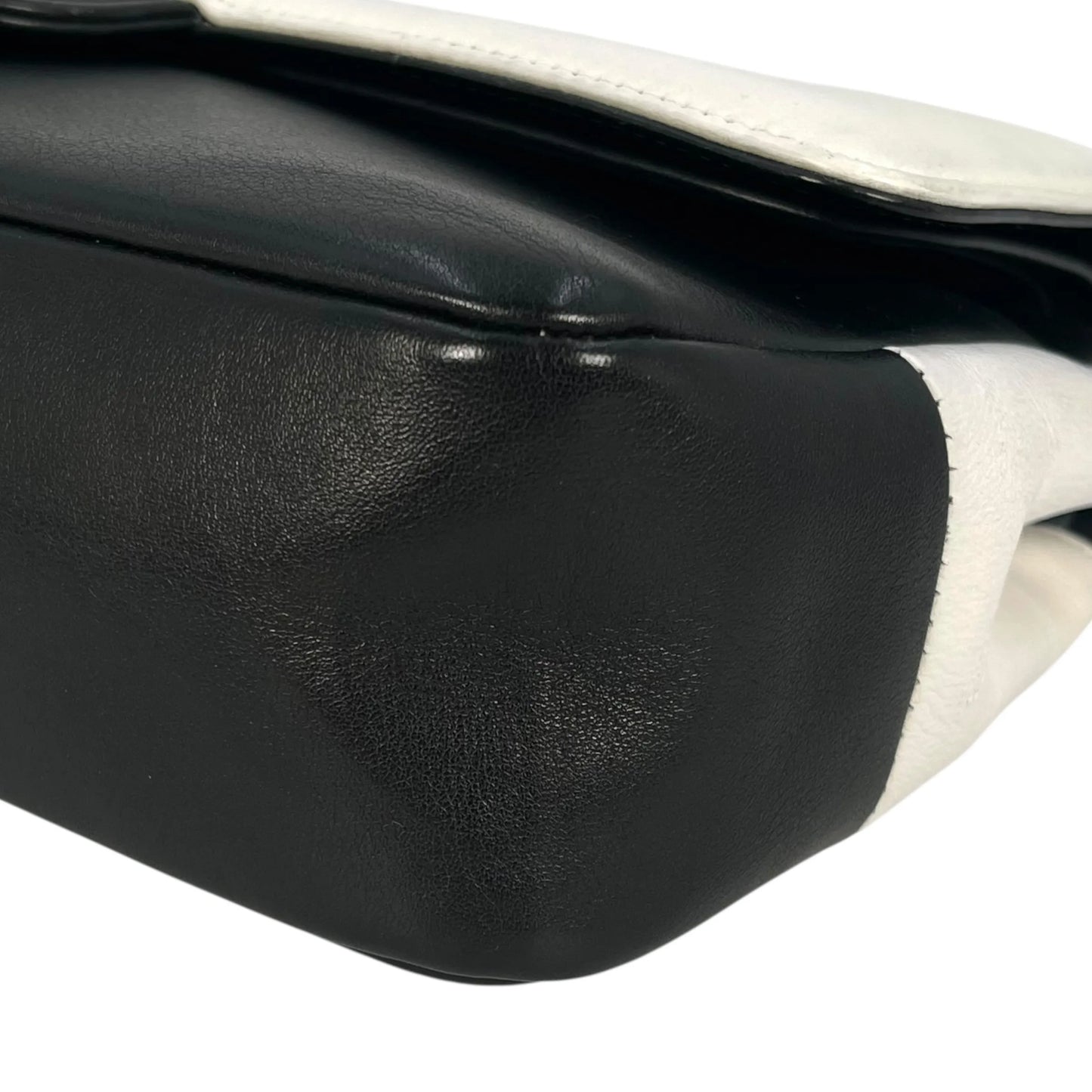 CHANEL Double Flap Bag Calf Chain Shoulder Bag - Black / White