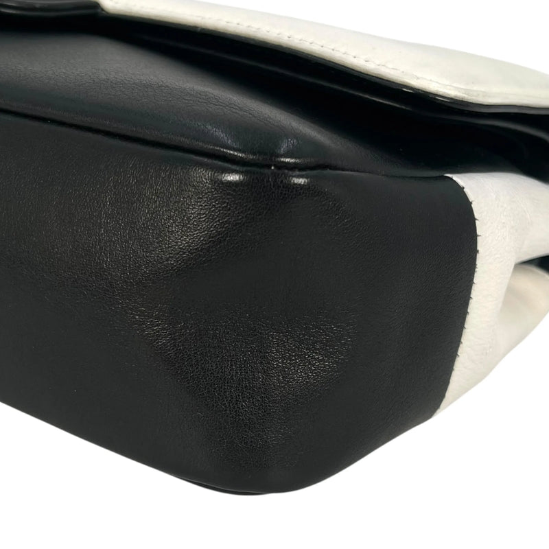 CHANEL Double Flap Bag Calf Chain Shoulder Bag - Black / White