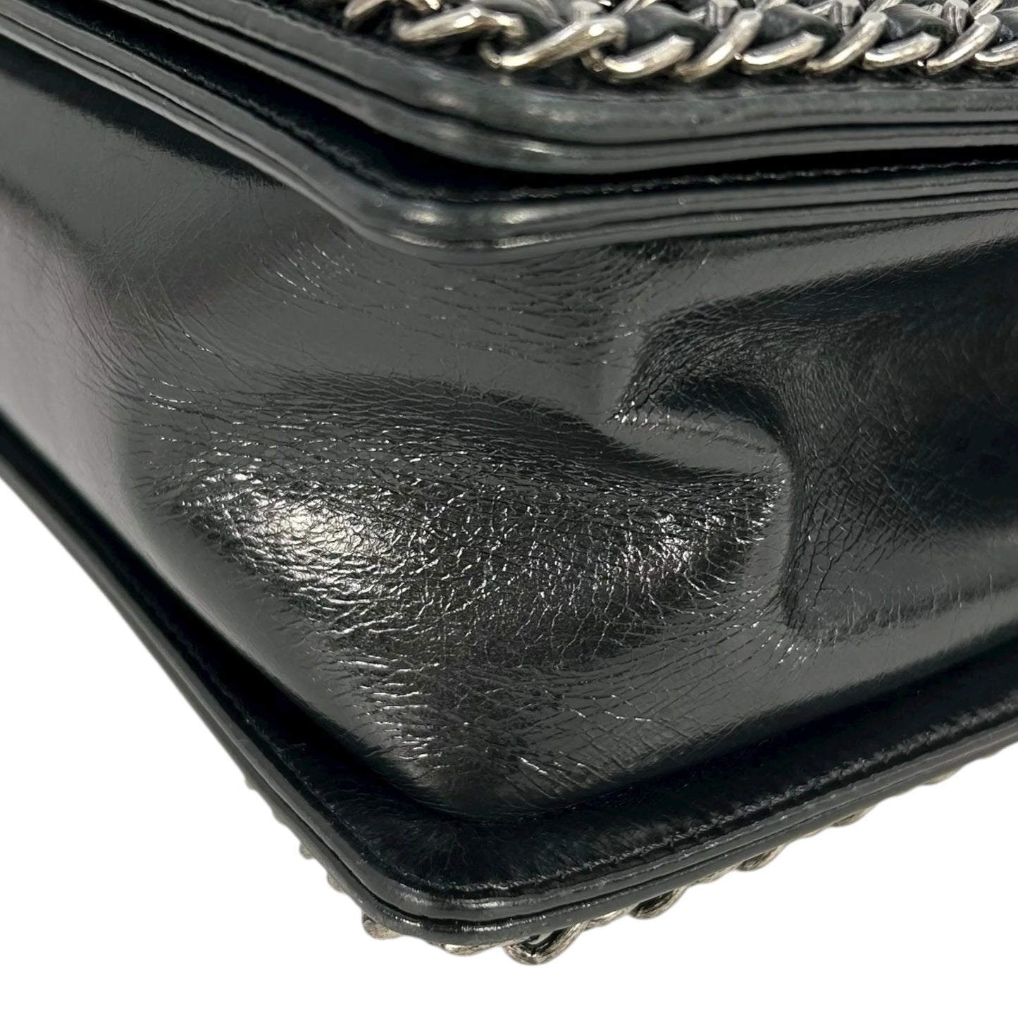 CHANEL Boy Chanel Leather Chain Shoulder Bag - Black
